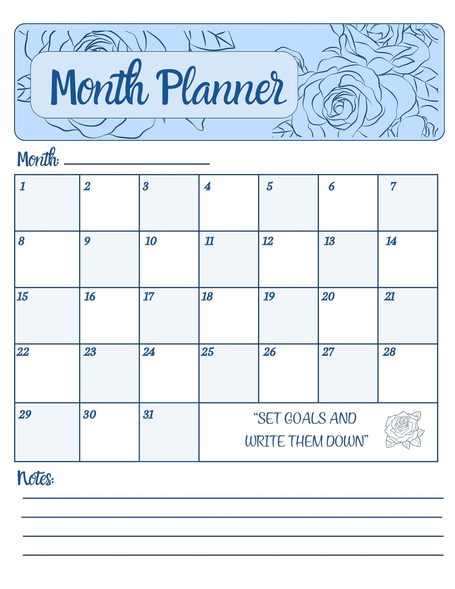 Month Planner - Blue